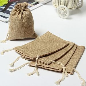 Mini Rustic Burlap Pouch Sack Drawstring Tie Bag Wedding Party Favor