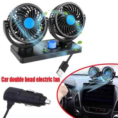 5V Dual Head Car Fan 360° Adjustable Portable Cooling Fan Double Head USB Air Circulation Fan for Car Vehicle Auto Interior Personal Cooling