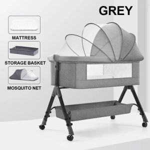 Baby Crib  Manual Rocking Crib Rocker Bassinet Bed with Mosquito Net And Storage Area Multifunctional