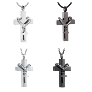 Fashion Double Crossed Pet Ashes Pendant Necklace Corrosion Resistant Stainless Steels Urn Lockets Memorial