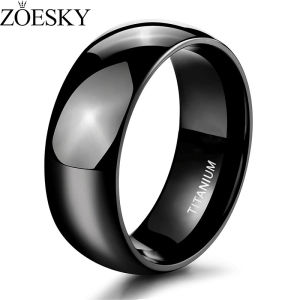 ZOESKY Titanium Ring Dome High Polished Black 8mm Wedding Band Size 6-14