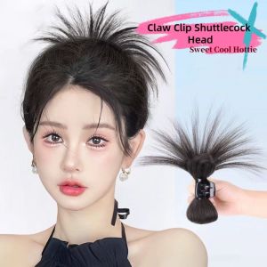 ER52858 สไตล์เกาหลีแบบ วิกผมหัวบอล รองเท้าวิ่งสำหรับคนขี้เกียจ ไฮไลท์เน้น ขนลูกชิ้นคู่ แฟชั่นที่ทันสมัย ขนปุยฟู หัวลูกขนไก่คลิปกรงเล็บ สำหรับผู้หญิง