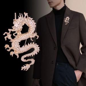 GENENIC Black Casual Antique Gold Clothing Accessories Flying Dragon Exaggerated Corsage Suit Shirt Decoration Fashion Alloy Retro Vintage Men Brooch Legend Animal Lapel Pins Metal Dragon Badge Suit Coat Collar Pins