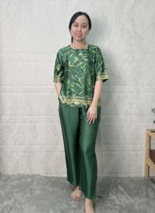 T24 Đồ bộ mặc nhà trung niên lụa Latin tay lở quần ống suông dài 9 tấc đồ mặc nhà trung niên size lớn từ 50 - 75 kg