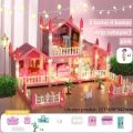 Mainan Villa LAMPU building villa princess house Mainan Anak Perempuan Rumah frozen  Boneka Besar 3D Princess Big Pink Villa DIY Doll House Lengkap Perabot Rumah dengan Lampu TERLARIS. 
