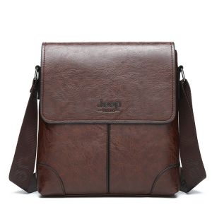 JEEP BULUO Fashion Mens Handbag Shoulder Bag Vintage PU Leather Retro Messenger Bag