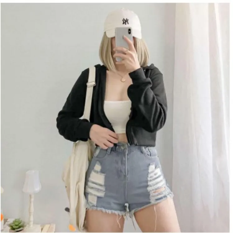 Jaket Hoodie Stylish Crop Top Nuon By Westside Green Hoodie Crop