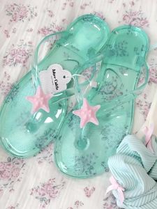 New Ins Mint Green Starfish Summer Flip Flops Sweet Korean Transparent Slippers Outdoor Seaside Travel Daily Slippers2026