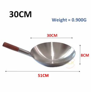 MLK Stainless Steel Wood Handle Wok Kuali Keluli Tahan Karat Pemegang Kayu Cookware Qualiti Baik