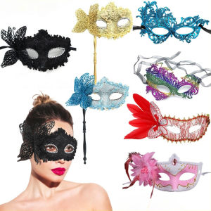 Fashion Venetian Half Face Mask with Holding Stick Butterfly Half Face Halloween Masquerade Cosplay Supplies
