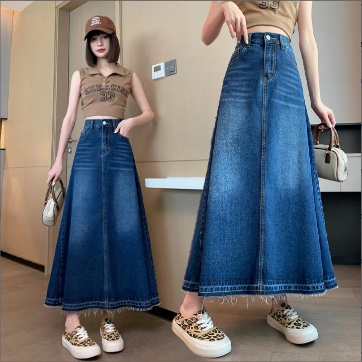 Long blue jean skirts 40 hotsell