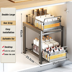 Kitchen Under Sink Shelf Spice Dish Pull-out Sink Organiser Cupboard Tiered Shelf Household Double Layer Shelf