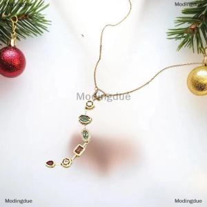 [COD] Modingdue Retro Style Colorful Zircon Tassel Irregular Splicing Long Necklace Light Luxury Pendant Collarbone Chain For Women Jewelry