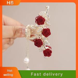 HB Fashion Elegant Rose Tassel Hair Claws For Women Girls Sweet Versatile Shark Clip Exquisite Party Hair Accessories Gifts