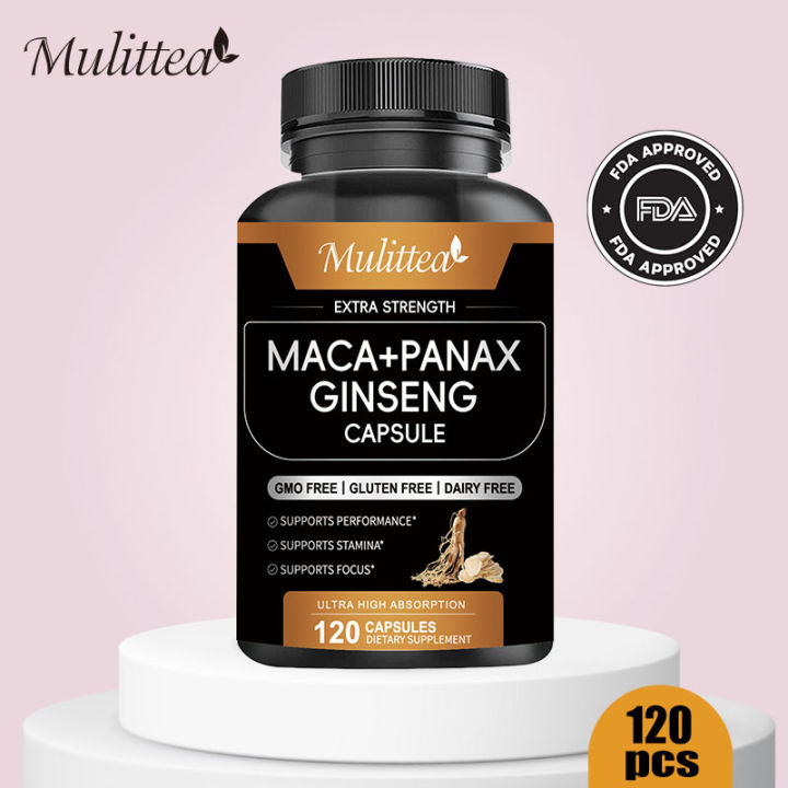 Mulittea Maca Root Extract Capsules 120pcs Korean Panax Ginseng Stress Relief Boost Stamina, Performance, Energy, Muscle Gain & Workout Kapsul Ekstrak Akar Maca Panax Ginseng Korea Pereda Stres Meningkatkan Stamina, Kinerja, Energi, Penguatan Otot&Latihan