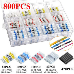 stormtime fE 800Pcs Solder Seal Wire Connectors Kit Heat Shrink Butt Electrical Wire Terminal