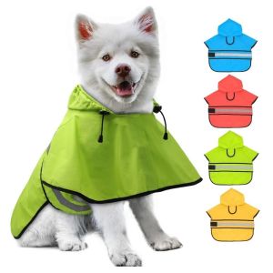 OUTOPEN Reflective Strip Dog Hooded Raincoat Waterproof High Visibility Pet Fluorescent Clothes Safety Rainproof Coat Adjustable Pet Rain Jacket Puppy