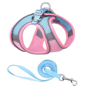 Pet Harness Vest With Leash Reflective Nylon Dog Cat Harness Collars Breathable Adjustable Chest Strap For Small Dogs Chihuahua