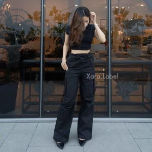 Halis Cargo Pants Celana Kargo Wanita Katun Twill Stretch melar Highwaist Loose Korean Style Celana Cargo Wanita Jumbo Tali Serut