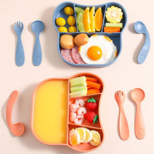 Pulchra ชุดจานอาหารเด็ก ช่องแบ่งถาดหลุมเด็ก ชามข้าวเด็ก จานข้าวเด็ก ถาดหลุม ถาดอาหารเด็ก ช้อนเด็ก