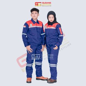wearpack STELAN kemeja safety lengan panjang warna BENHUR KOMBINASI MERAH