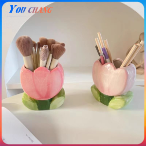 Tulip Flower Makeup Brush Storage Bucket Desktop Organizer for Bedroom Decoration