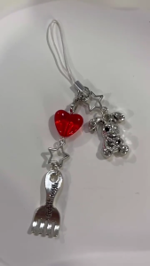 Creative Tomato/Fork/Spoon Bag Charm Colorful Resin Beaded Keychain Pendant Versatile Purse Accessory Gift for Women