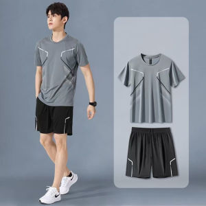 Baju olahraga pria setelan running set 2 bagian kaos pria lengan pendek dan celana pendek