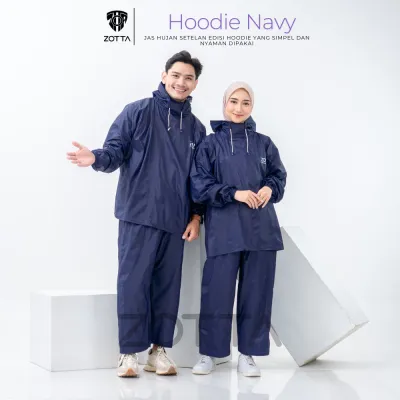 Jas Hujan Hoodie Pria Wanita Anti Rembes Navy