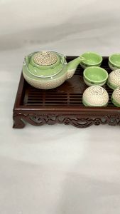 Bộ ấm chén men rạn lưới kèm khay giả gỗ bộ bình trà gốm Bát Tràng chính hãng thương hiệu gốm Lạc Việt cao cấp pha trà tuyệt ngon