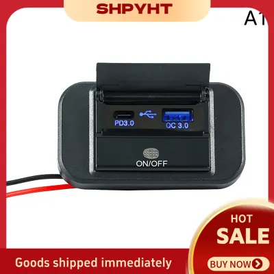ที่ชาร์จแบตในรถพอร์ต12V/24V QC3.0 + PD Type C สอง USB พอร์ตรถยนต์รถบัสอะแดปเตอร์เต้ารับสำหรับที่ชาร์จแผงพลังงาน USB พร้อม Swith สำหรับมอเตอร์ไซค์ทางทะเล
