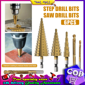 6PCS High Speed Steel Titanium Step Drill bits Set Wood Metal Hole Cutter Core Drill Bit Set
