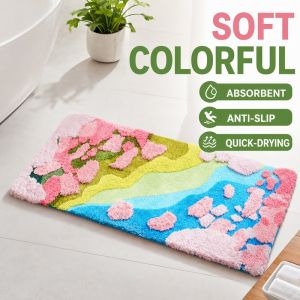 Long Colorful Plush Floor Mat Absorbent Anti Slip Quick Dry Rug For Bathroom Kitchen Doormat
