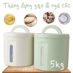 Thùng gạo chống ẩm nhựa tròn 5kg 10kg phong cách Bắc Âu cao cấp hộp ngũ cốc đồ khô kín khít. Hộp đựng gạo ngũ cốc đồ khô thông minh hộp đựng hạt cho mèo