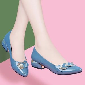 ZAZA Women Office Shoes Thick Heels for Women for Work Leather Shoes Korean Heels Non-slip Shoes 2021 New