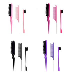 3Pieces Hair Styling Comb Set Teasing Hair Brush Rat Tail Comb Edge Brush for Edge Back Brushing Combing Slicking Hair