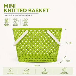 Mini Knitted Basket Plastic Storage Organizer with Handle Multi-Purpose Basket for Bathroom Kitchen Bedroom Office
