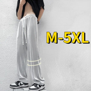 Ice Silk Pants Men Plus Size 5XL 2022 Summer Thin Loose Straight Trousers Ins Style Sports Casual High Elasticity Wide Leg Pants for Men