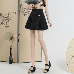 AMMIN ผ้าแจ็คการ์ดปักลายดอกไม้กระโปรงมีจีบผู้หญิง2024ฤดูใบไม้ผลิฤดูร้อนมีซิปตกแต่งพู่ห้อยแบบแขวนแฟชั่นเอวสูงกระโปรงทรงเอกันลื่น