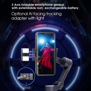 Loyah 3 Axis Foldable Smartphone Gimbal & Stabilizers With Extendable Rod |Exchangeable Battery |AI Facing Tracking|Adapter With Light