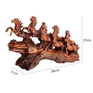36CM Wood Grain Horse Ornaments Creative Home Decorations Success Right Away Feng Shui Get Rich Lucky Chinese Style Blessing Living Room Creative Crafts TV Cabinet Gift