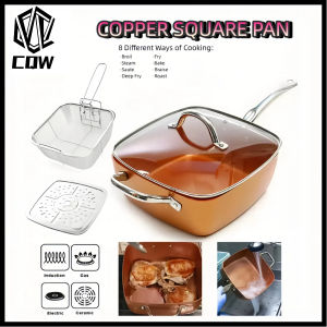 CQW Copper Square Pan Nonstick Migas Induction with Glass Lid Fry Cooking Kitchen Deep Fry