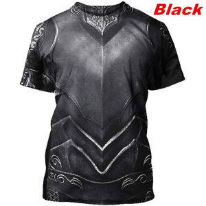 [Local Stock] HBESTY  Samurai Armor Cosplay T-shirt Vintage 3D Medieval Knight Armour Graphic T Shirt For Men Clothing Fashion Streetwear Tee Shirts