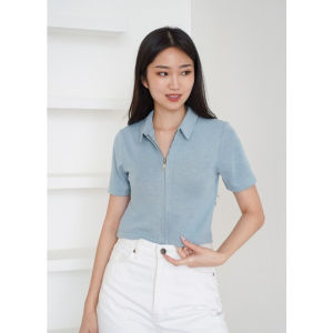 (COD) OH Fashion Hyewon Zipper Blouse Top Wanita #2E14