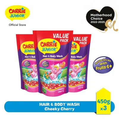 [Bundle of 3] CARRIE JUNIOR Hair & Body Wash - Cheeky Cherry Pouch 450g