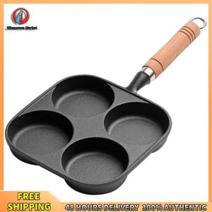 Winnereco 4-Hole Egg Burger Ham Pan Wooden Handle Non Stick Egg Pancake Steak Cooking Pan