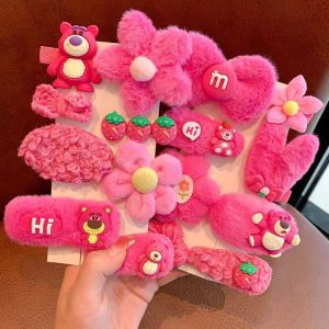 Childrens Strawberry Bear Hair Clip Autumn and Winter Plush Cute Bangs Clip Headband for Girls Hair Accessories Baby Hair Clips for Little Girls儿童草莓熊发夹秋冬毛绒可爱刘海夹子头饰女童发饰小女孩宝宝发卡