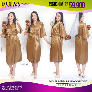 FOLVA Kimono wedding bridesmaid robe selutut baju tidur wanita Satin