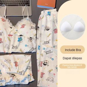 Piyama Baju Tidur Wanita BS-9963 9964 Sleepwear Tank Top Celana Panjang Pendek Set 2IN1 3IN1