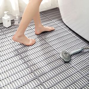 Bath Mat Anti-skid Adjustable Splicing Detachable Bathroom Shower Mat Japanese DIY Floor Mat Waterproof Rug Holes Drain Non-Slip Feet Massage Cushion Kitchen Toilet Carpet Drainage Mat